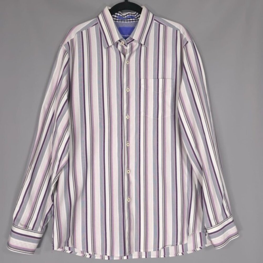 Tommy Bahama Men's MEDIUM Button Front Dress Shirt Long‎ Sleeve Vertical Striped